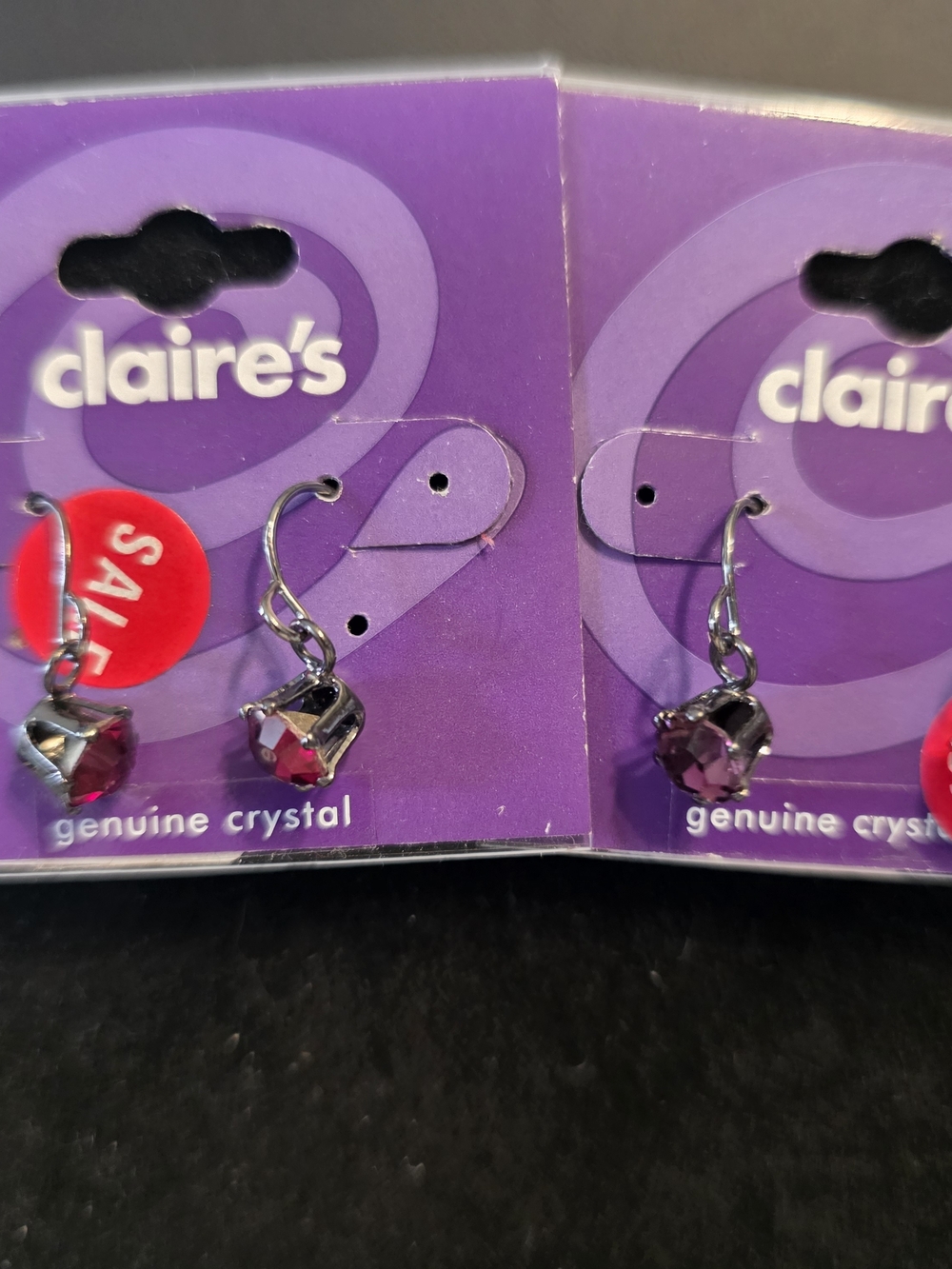 #285 Claire's Purple Crystal Drop Dangle Earrings